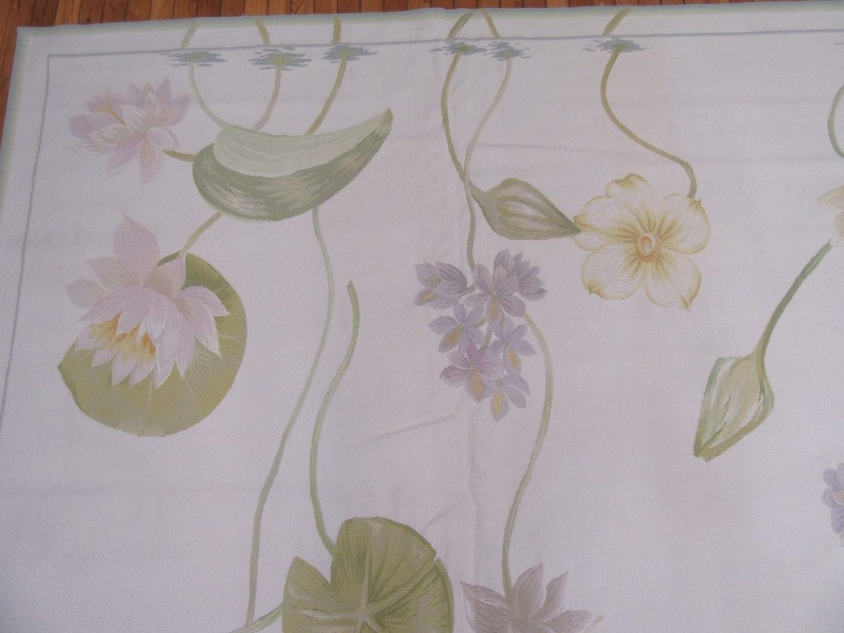 10′ x 14′ Floral Aubusson Contemporary Rug – Handwoven Wool