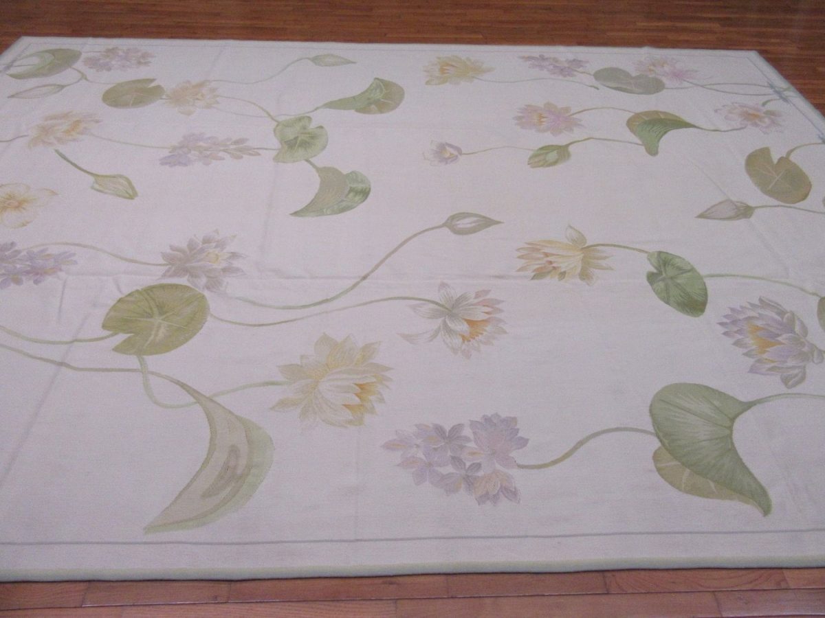 10′ x 14′ Floral Aubusson Contemporary Rug – Handwoven Wool