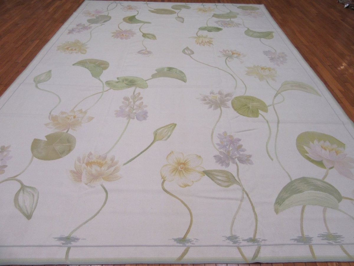 10′ x 14′ Floral Aubusson Contemporary Rug – Handwoven Wool