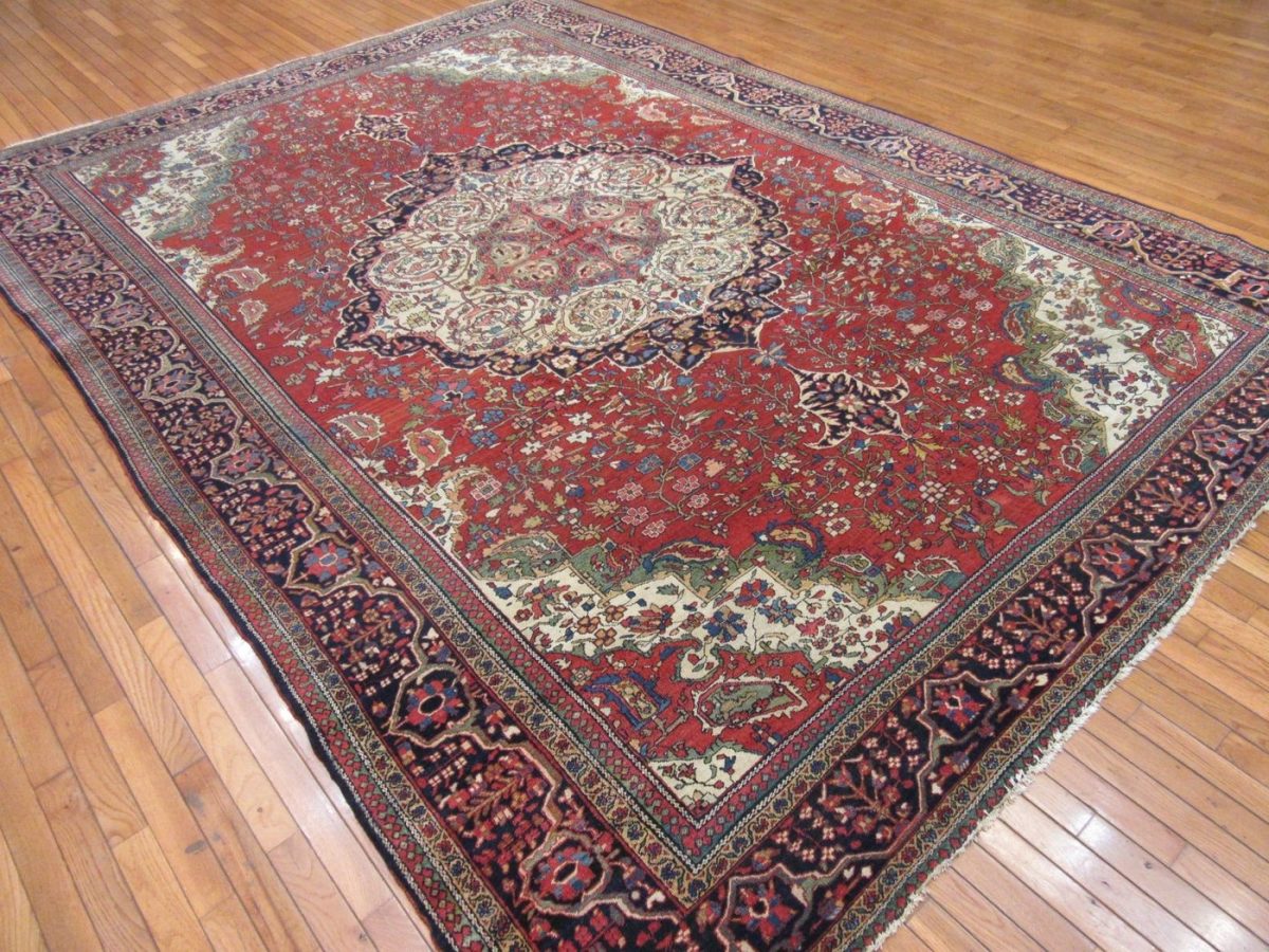 9′ x 12′ Persian Red Sarouk Farahan Rug – Hand-Knotted Wool