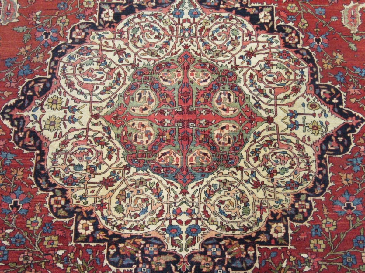 9′ x 12′ Persian Red Sarouk Farahan Rug – Hand-Knotted Wool