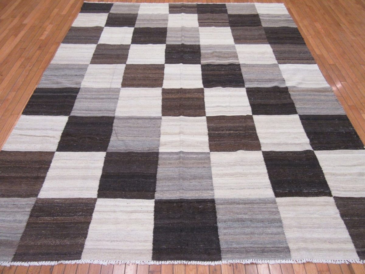 8′ x 10′ Modern Gray Kilim Rug – Handwoven Wool - 1 8′ x 10′ Modern Gray Kilim Rug – Handwoven Wool