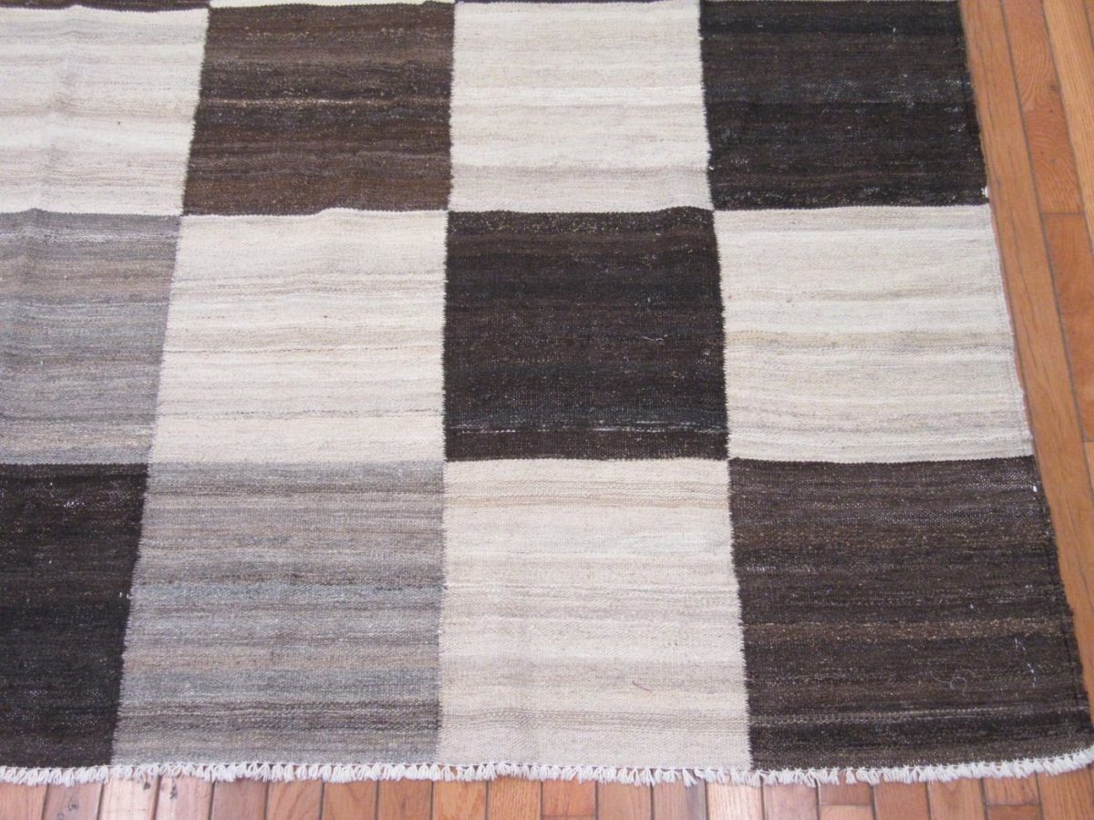 8′ x 10′ Modern Gray Kilim Rug – Handwoven Wool - 2 8′ x 10′ Modern Gray Kilim Rug – Handwoven Wool