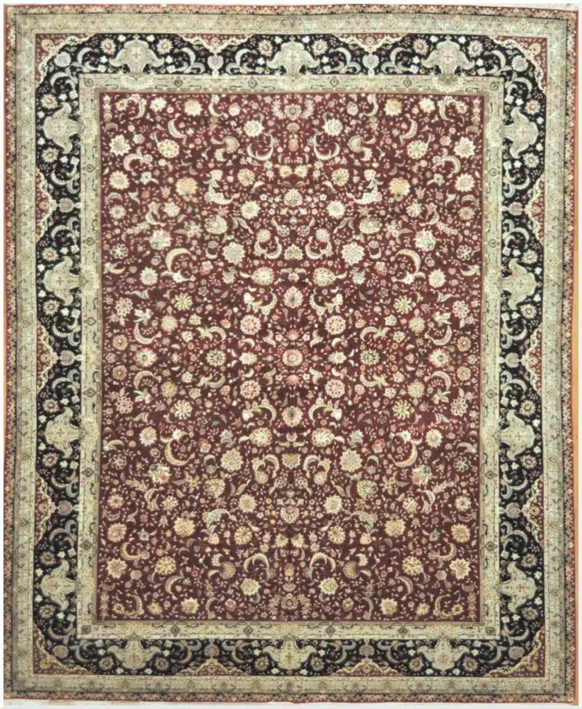 12′ x 16′ Chinese Red Tabriz Rug – Hand-Knotted Wool & Silk
