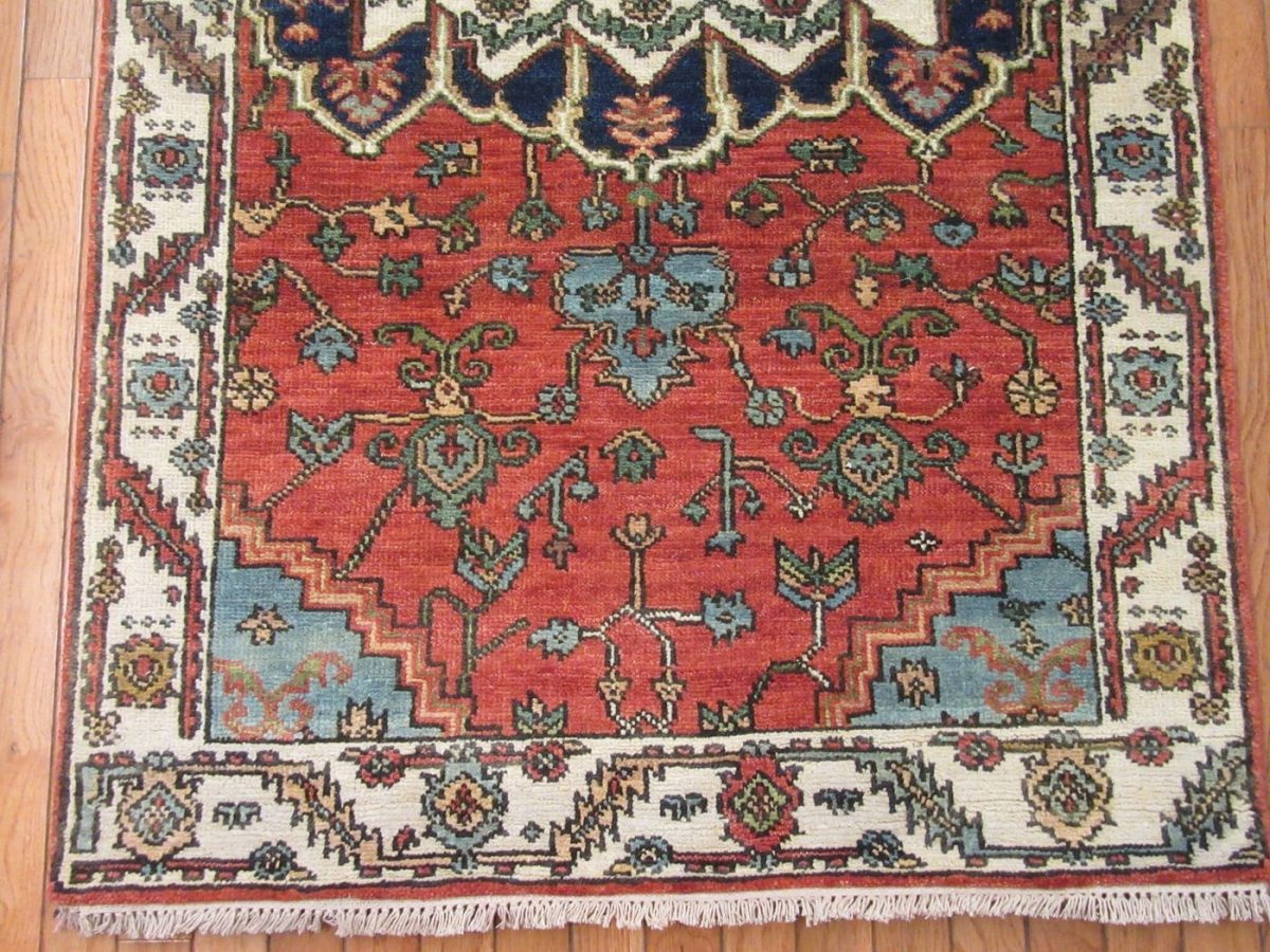 3′ x 21′ Indian Red Heriz Runner Rug – Hand-Knotted Wool - 1 3′ x 21′ Indian Red Heriz Runner Rug – Hand-Knotted Wool