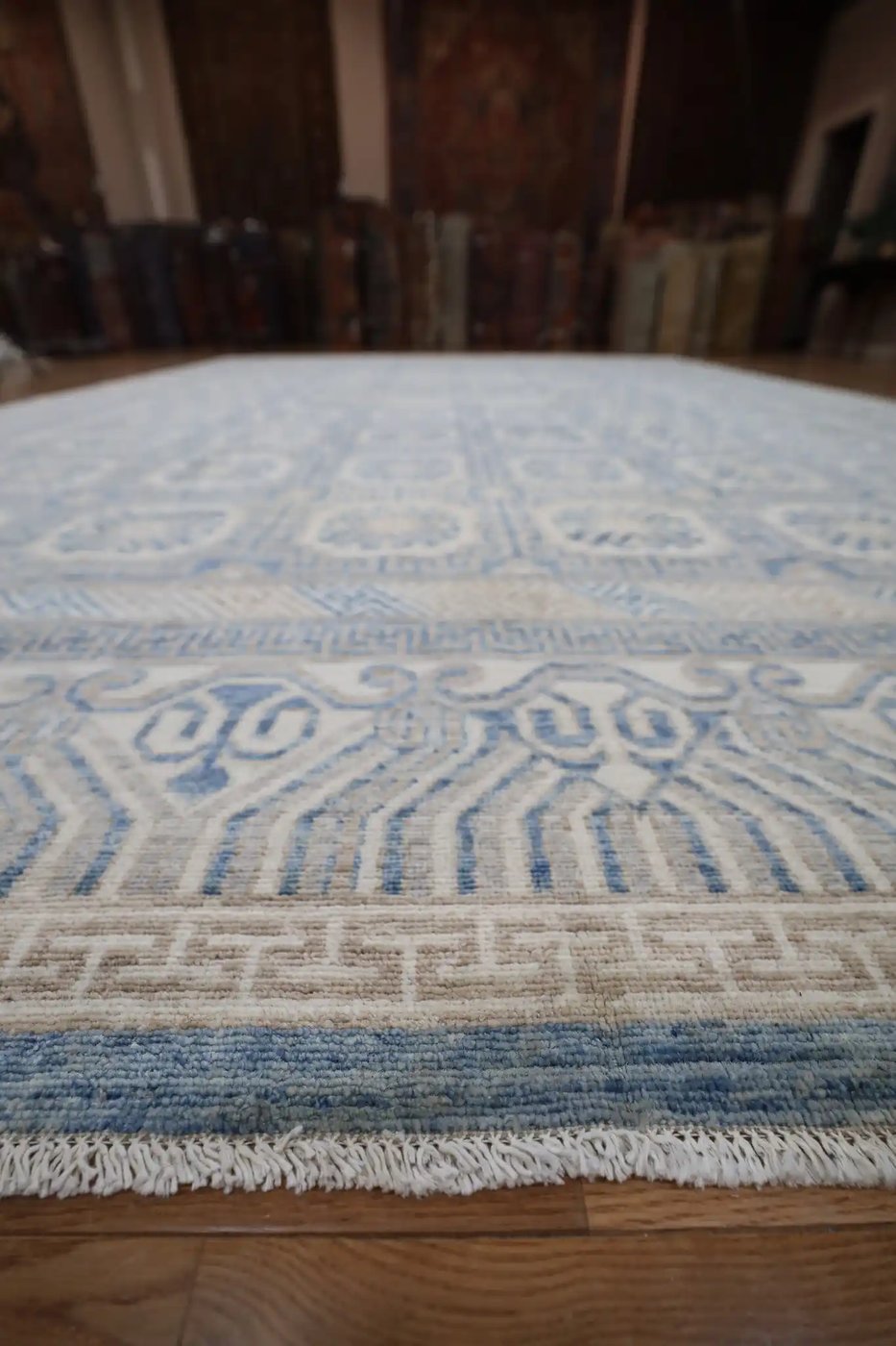 13′ x 18′ Pale Blue Fine Hand-Knotted Pakistani Khotan Rug – Transitional Wool