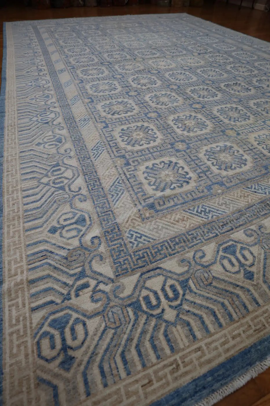 13′ x 18′ Pale Blue Fine Hand-Knotted Pakistani Khotan Rug – Transitional Wool