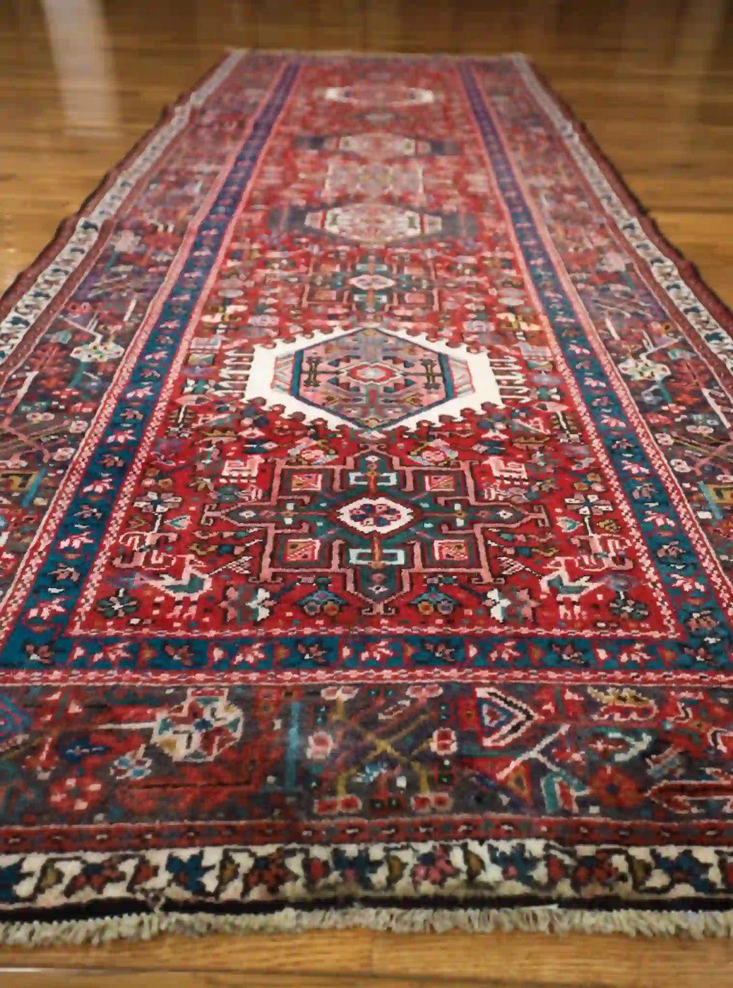 4′ x 11′ Red Fine Hand-Knotted Persian Karajeh Rug – Traditional Runner Wool