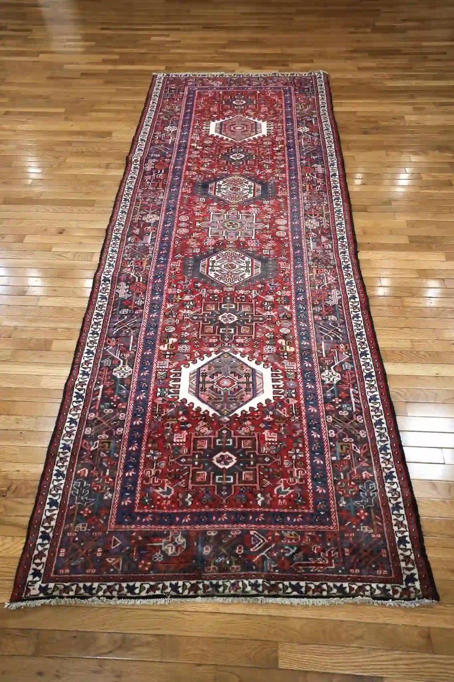 4′ x 11′ Red Fine Hand-Knotted Persian Karajeh Rug – Traditional Runner Wool