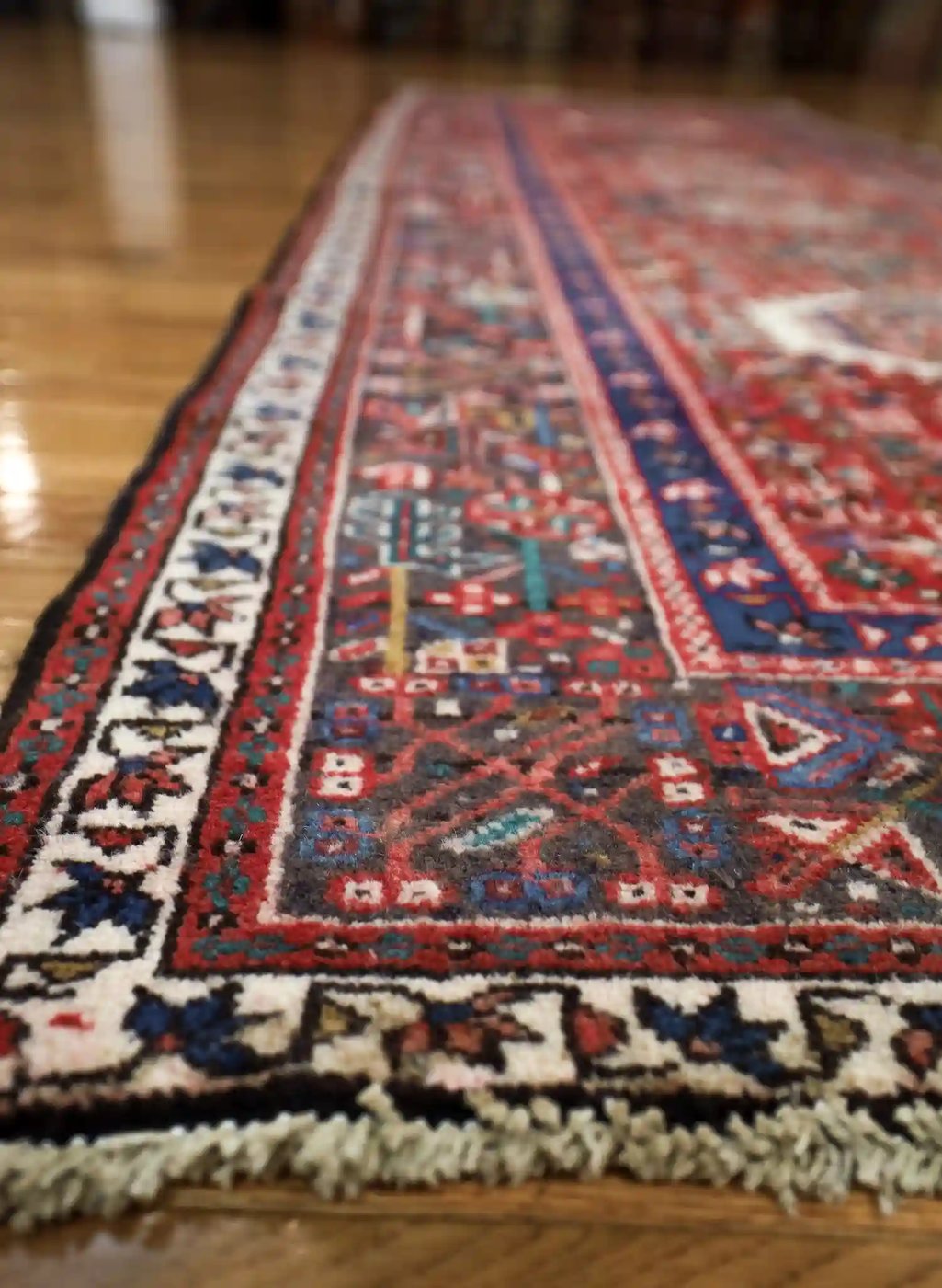4′ x 11′ Red Fine Hand-Knotted Persian Karajeh Rug – Traditional Runner Wool