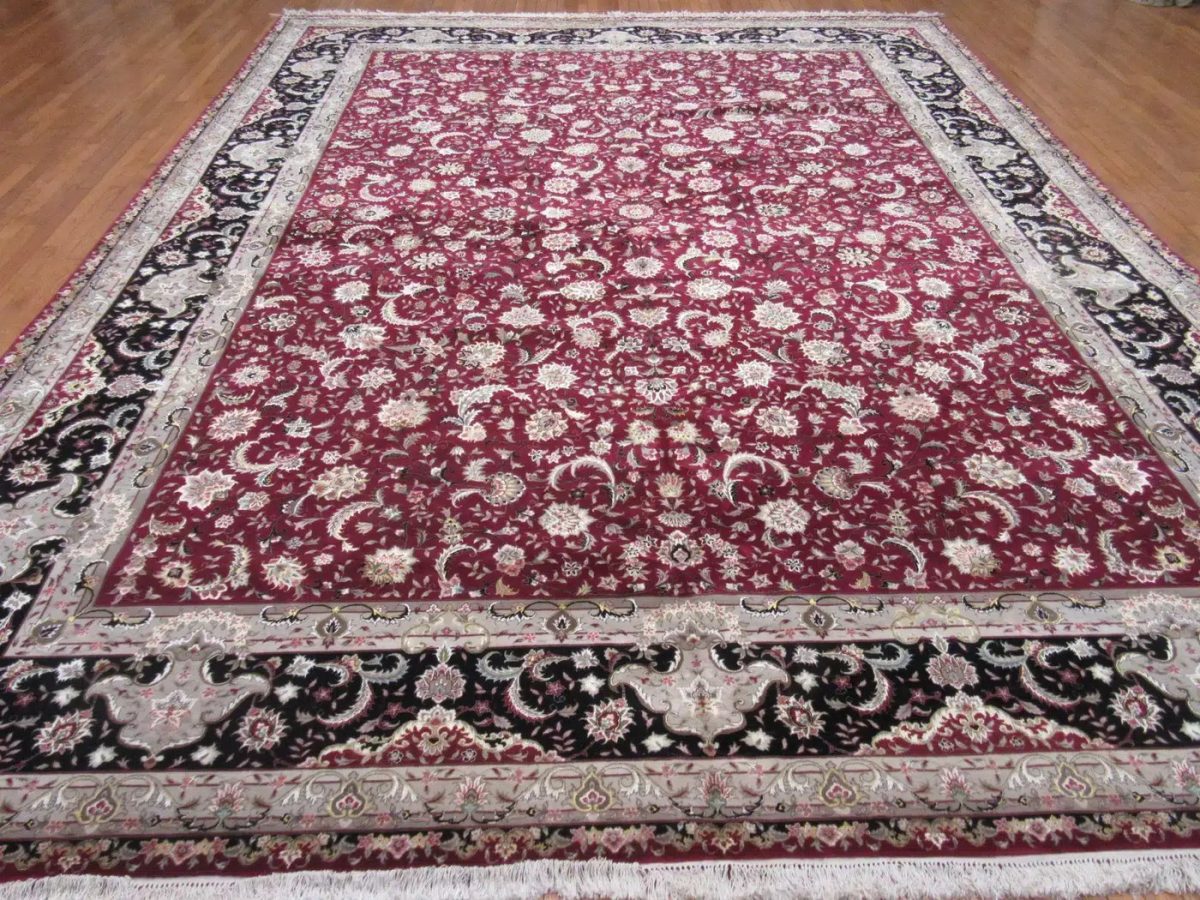 12′ x 16′ Chinese Red Tabriz Rug – Hand-Knotted Wool & Silk - 1 12′ x 16′ Chinese Red Tabriz Rug – Hand-Knotted Wool & Silk