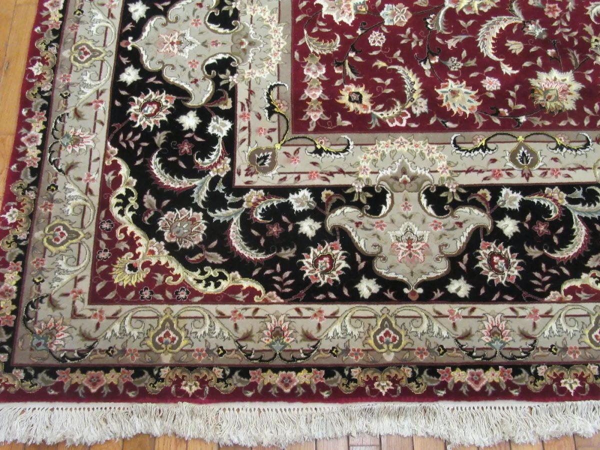 12′ x 16′ Chinese Red Tabriz Rug – Hand-Knotted Wool & Silk - 2 12′ x 16′ Chinese Red Tabriz Rug – Hand-Knotted Wool & Silk