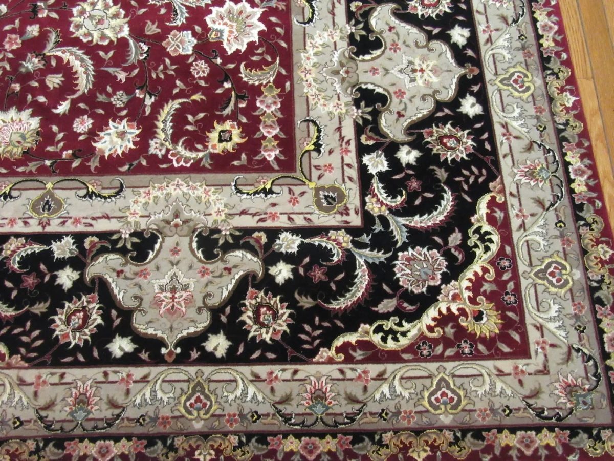 12′ x 16′ Chinese Red Tabriz Rug – Hand-Knotted Wool & Silk - 4 12′ x 16′ Chinese Red Tabriz Rug – Hand-Knotted Wool & Silk