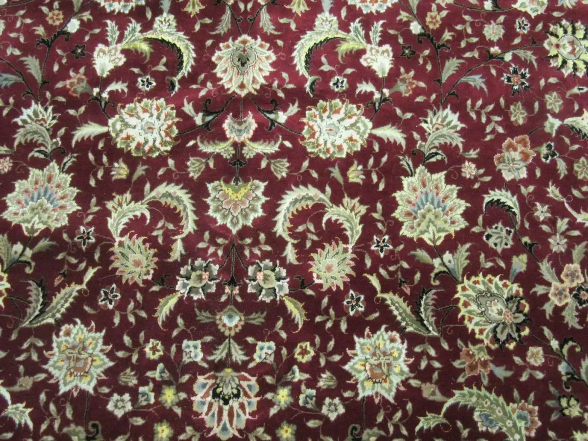 12′ x 16′ Chinese Red Tabriz Rug – Hand-Knotted Wool & Silk - 5 12′ x 16′ Chinese Red Tabriz Rug – Hand-Knotted Wool & Silk