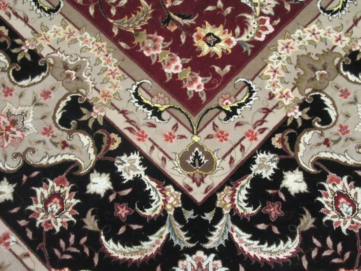 12′ x 16′ Chinese Red Tabriz Rug – Hand-Knotted Wool & Silk - 7 12′ x 16′ Chinese Red Tabriz Rug – Hand-Knotted Wool & Silk