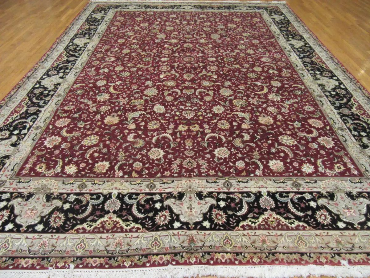 12′ x 16′ Chinese Red Tabriz Rug – Hand-Knotted Wool & Silk - 8 12′ x 16′ Chinese Red Tabriz Rug – Hand-Knotted Wool & Silk