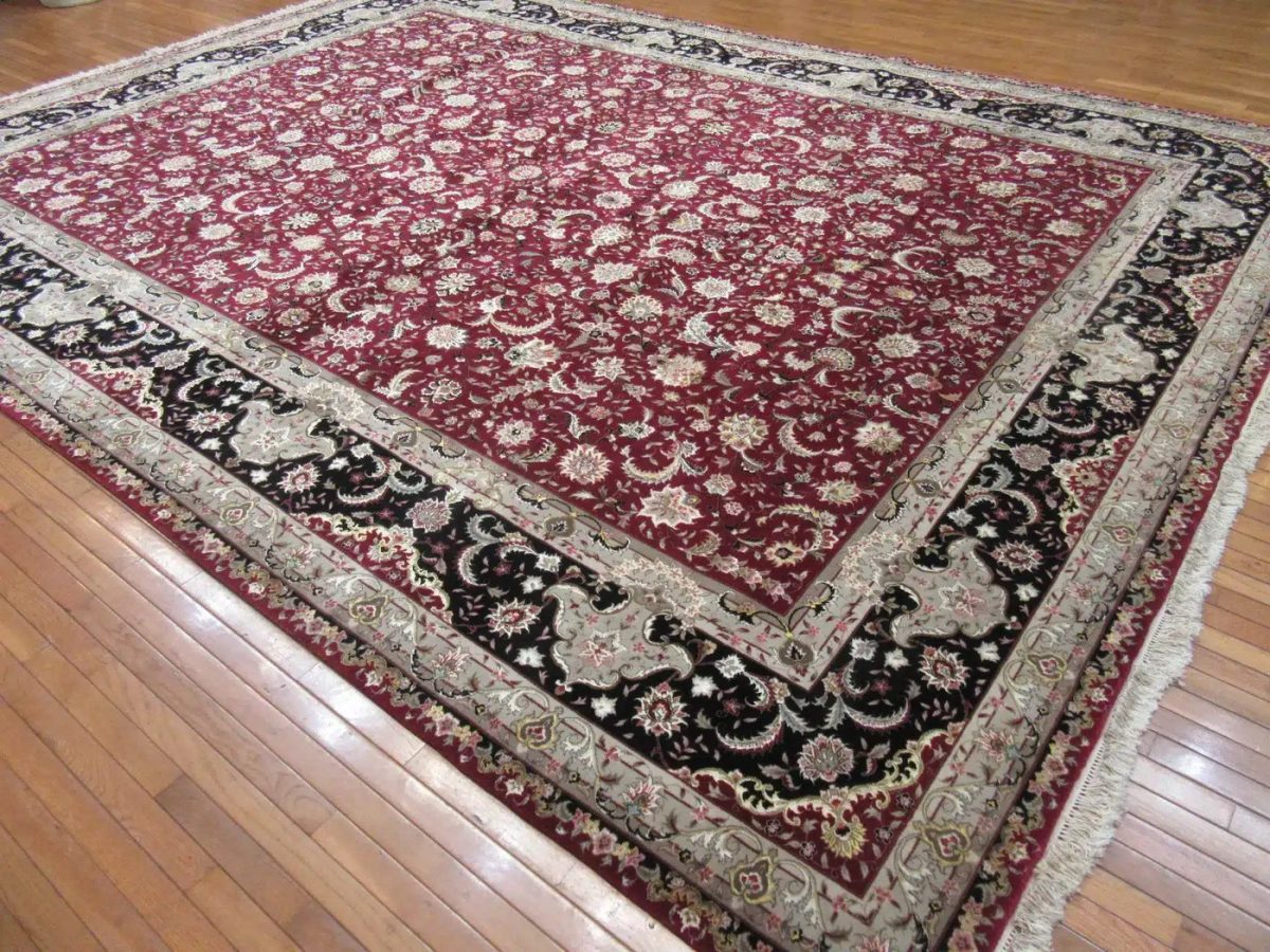 12′ x 16′ Chinese Red Tabriz Rug – Hand-Knotted Wool & Silk - 9 12′ x 16′ Chinese Red Tabriz Rug – Hand-Knotted Wool & Silk
