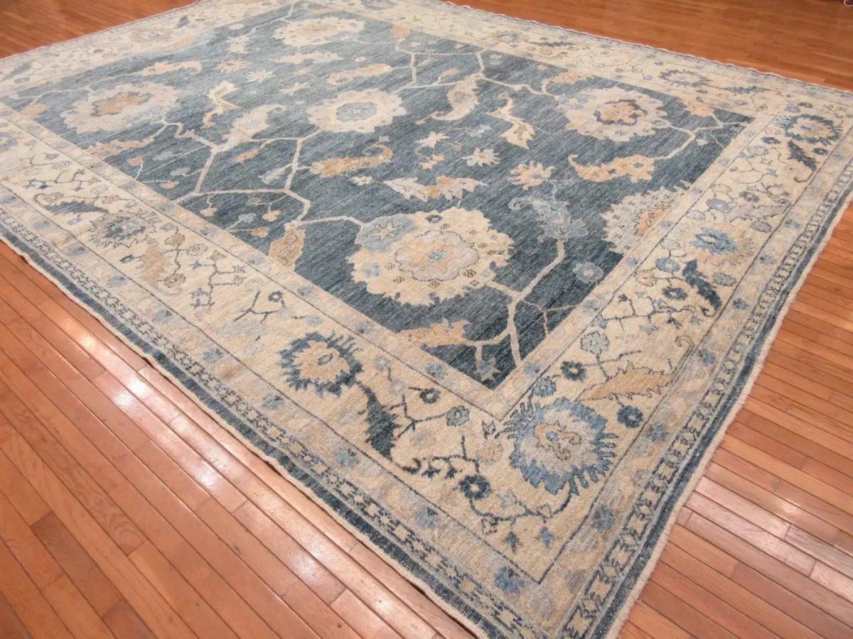 11′ x 15′ Slate Blue Fine Hand-Knotted New Turkish Oushak Rug – Traditional Wool
