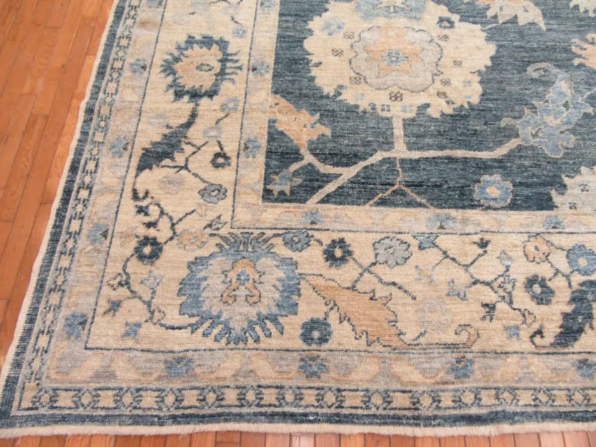 11′ x 15′ Slate Blue Fine Hand-Knotted New Turkish Oushak Rug – Traditional Wool