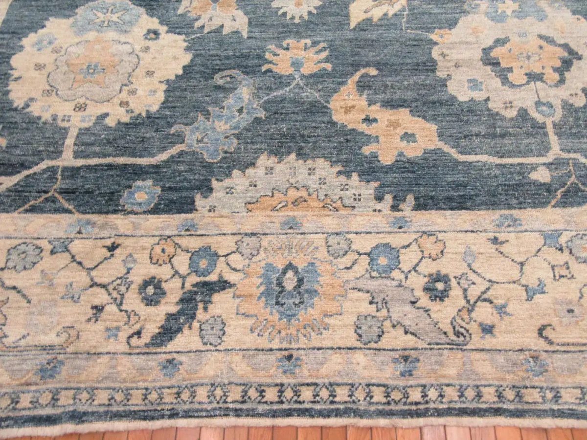 11′ x 15′ Slate Blue Fine Hand-Knotted New Turkish Oushak Rug – Traditional Wool