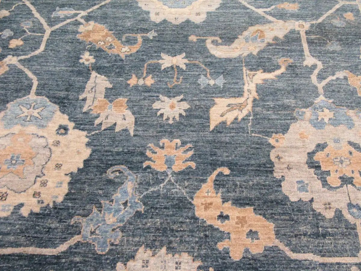 11′ x 15′ Slate Blue Fine Hand-Knotted New Turkish Oushak Rug – Traditional Wool