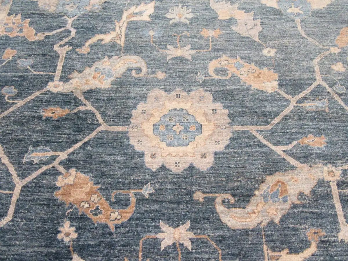 11′ x 15′ Slate Blue Fine Hand-Knotted New Turkish Oushak Rug – Traditional Wool