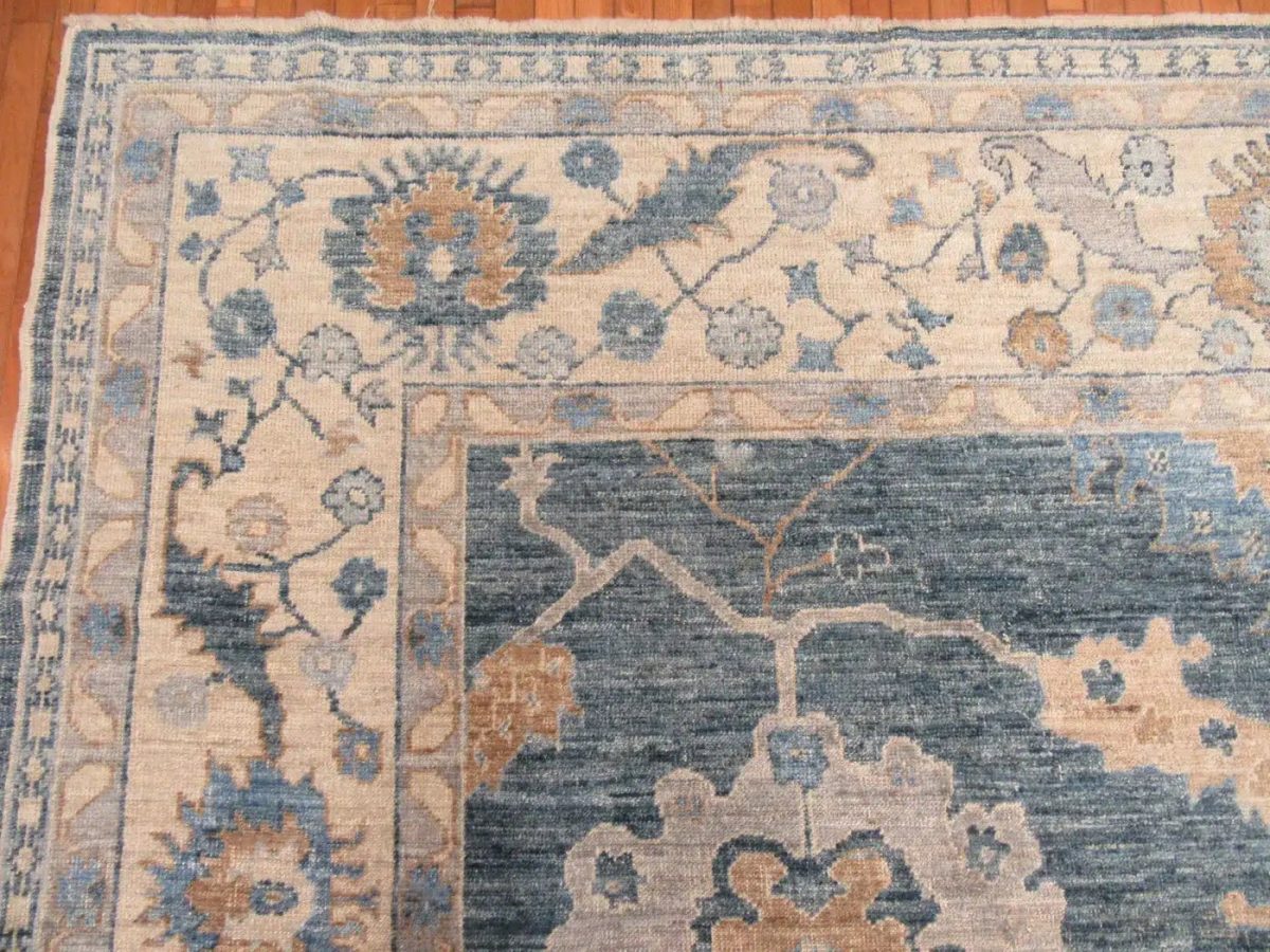 11′ x 15′ Slate Blue Fine Hand-Knotted New Turkish Oushak Rug – Traditional Wool