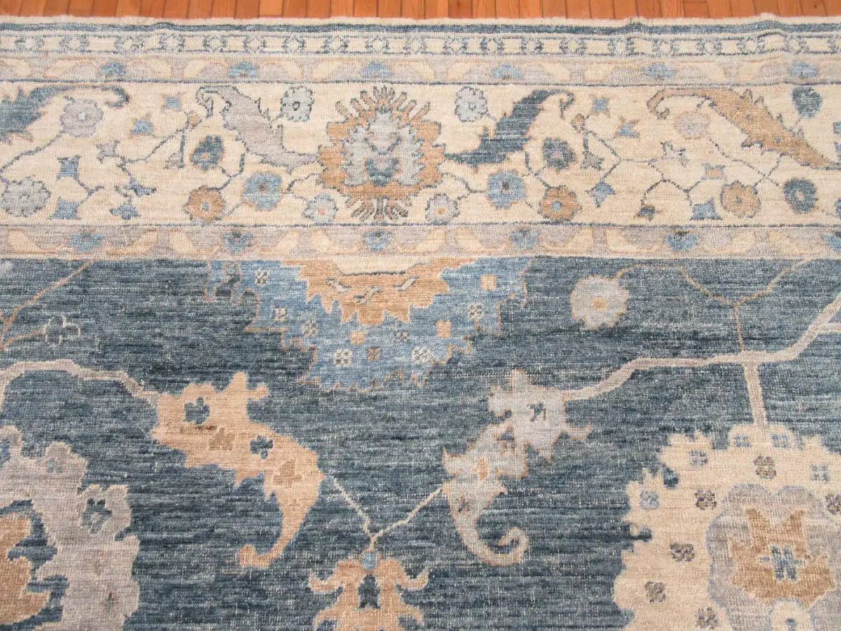 11′ x 15′ Slate Blue Fine Hand-Knotted New Turkish Oushak Rug – Traditional Wool