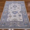 4′ x 6′ Ivory Fine Hand-Knotted Pakistan Oushak Rug – Transitional Wool