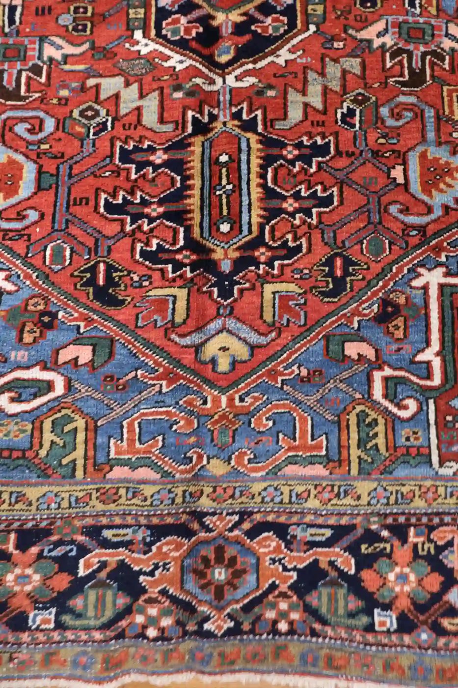7′ x 11′ Red Fine Hand-Knotted Persian Heriz Rug – Traditional Wool