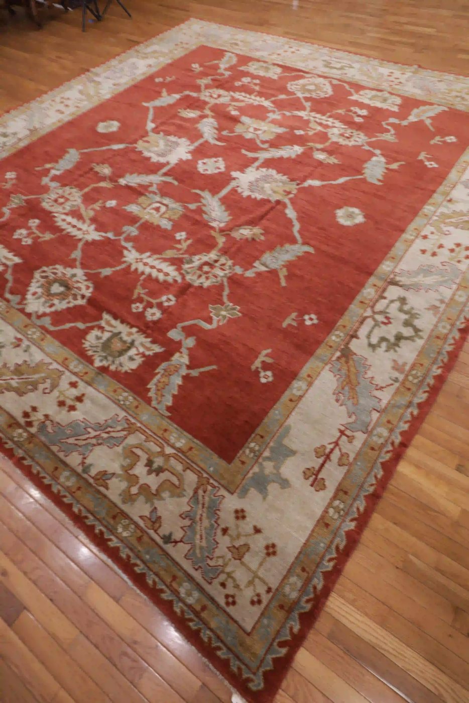 12′ x 13′ Red Fine Hand-Knotted Turkish Oushak Rug – Traditional Wool