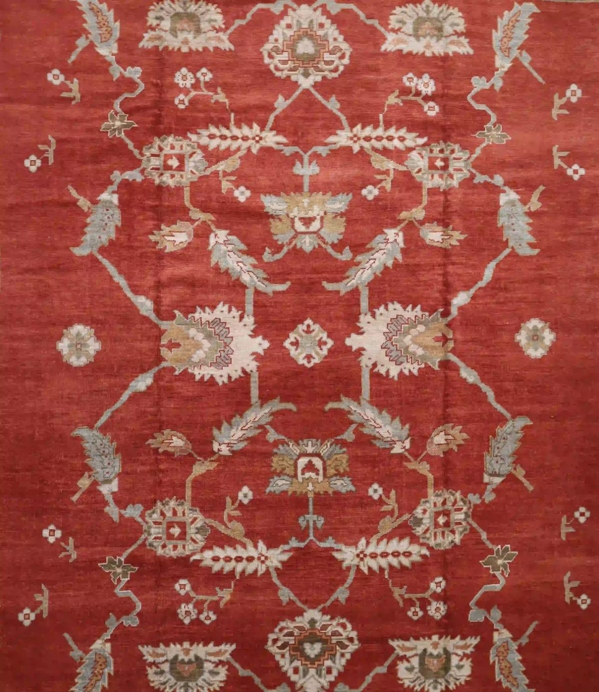 12′ x 13′ Red Fine Hand-Knotted Turkish Oushak Rug – Traditional Wool