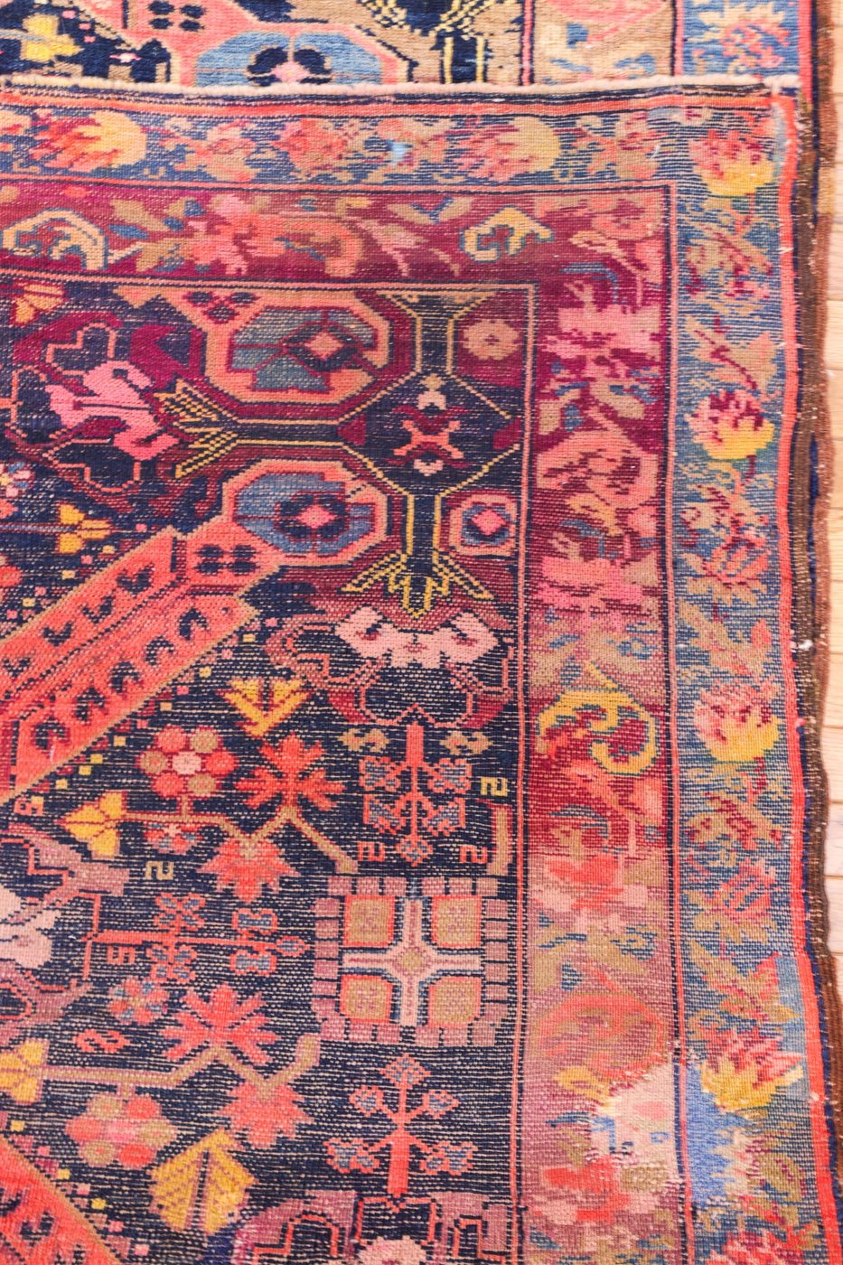 6′ x 10′ Midnight Indigo and Coral Red Hand-Knotted Antique Caucasian Seychur St. Andrew’s Cross Rug – Collector’s Wool