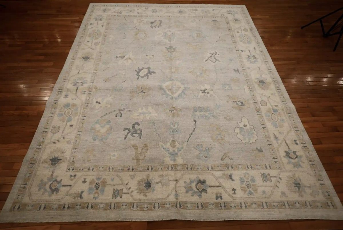 8′ x 10′ Beige Fine Hand-Knotted Afghan Oushak Rug – Traditional Wool