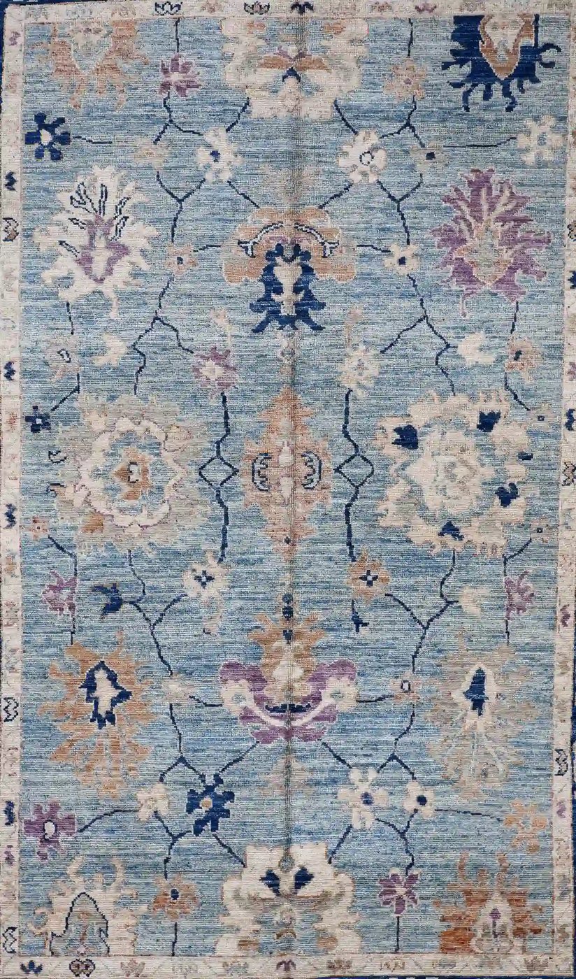 6′ x 9′ Light Blue Hand-Knotted New Turkish Oushak Rug – Contemporary Wool