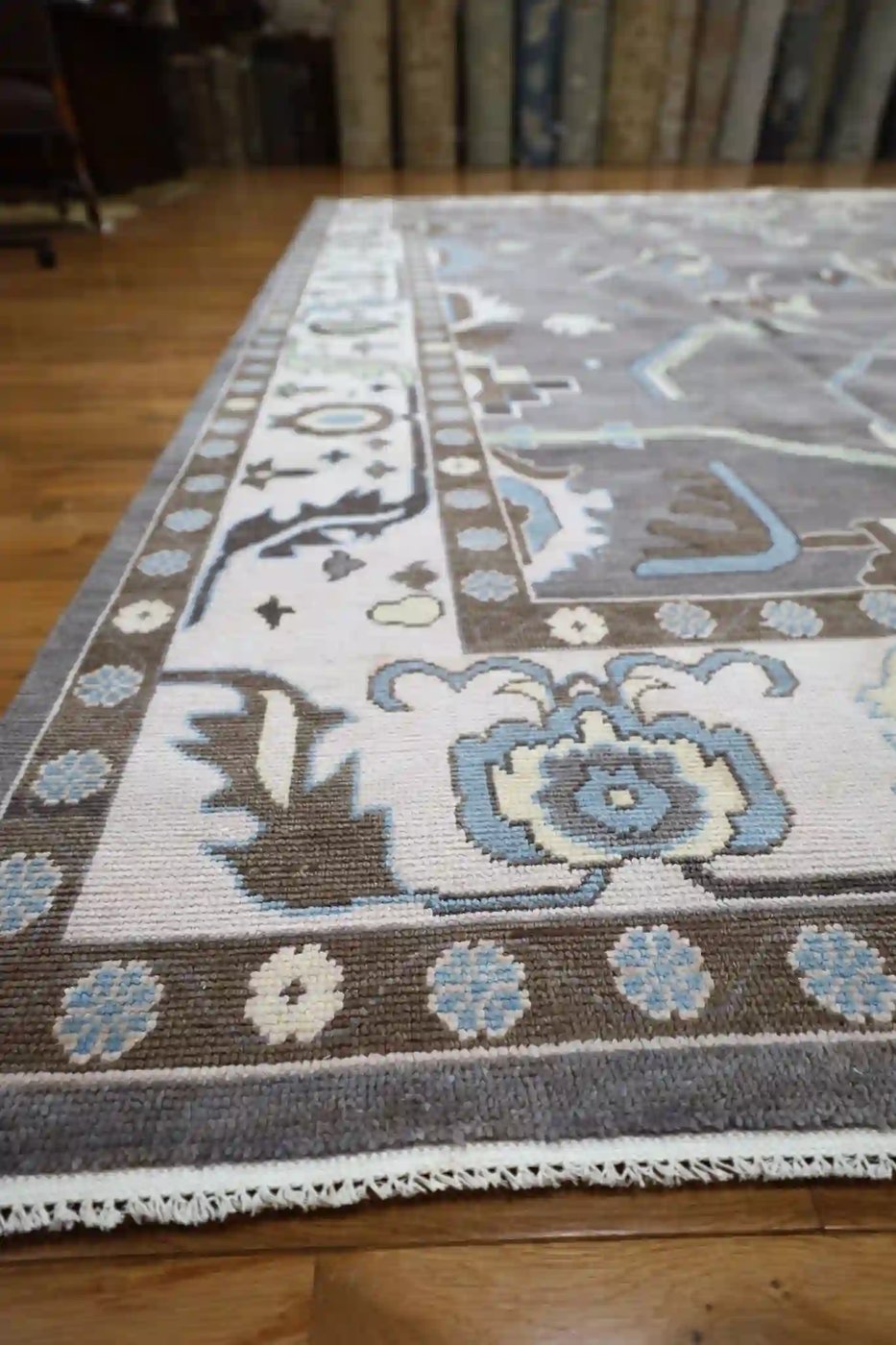 12′ x 15′ Gray Fine Hand-Knotted Indian Oushak Rug – Traditional Wool