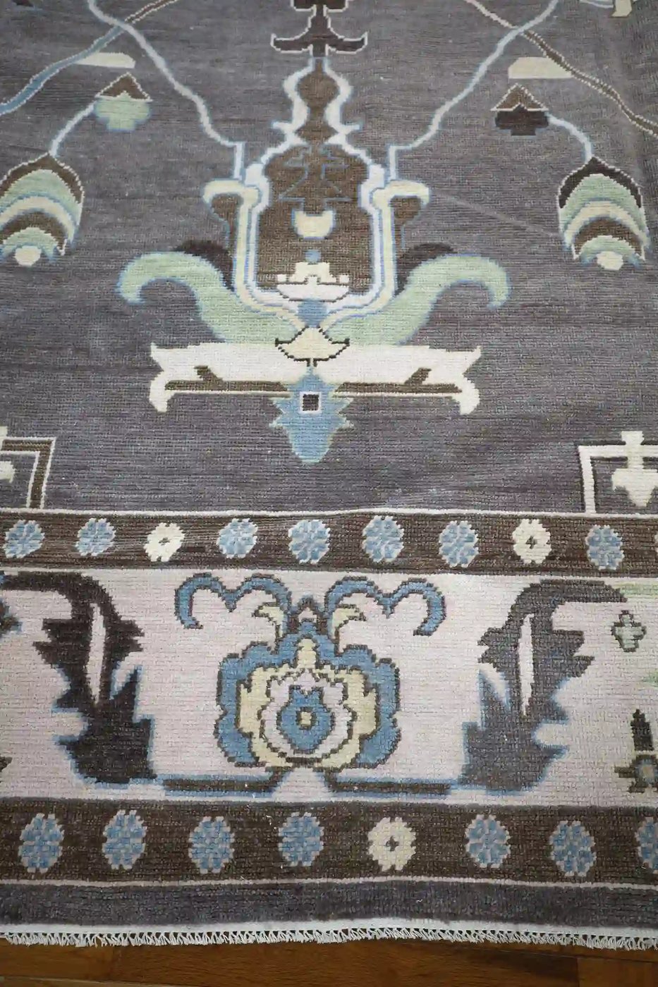 12′ x 15′ Gray Fine Hand-Knotted Indian Oushak Rug – Traditional Wool