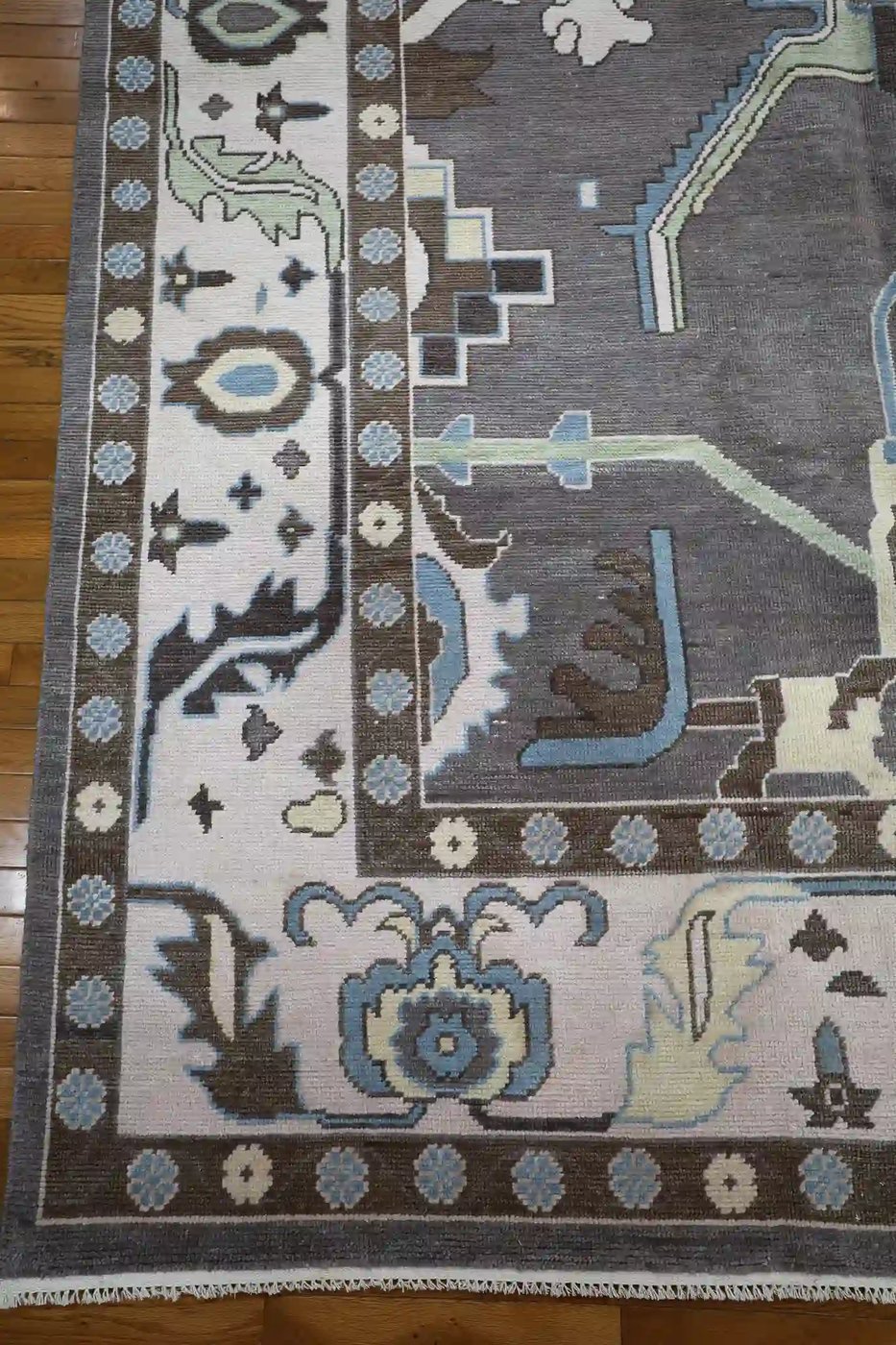 12′ x 15′ Gray Fine Hand-Knotted Indian Oushak Rug – Traditional Wool