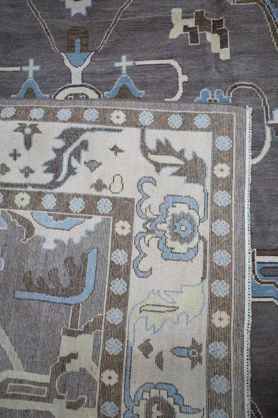 12′ x 15′ Gray Fine Hand-Knotted Indian Oushak Rug – Traditional Wool