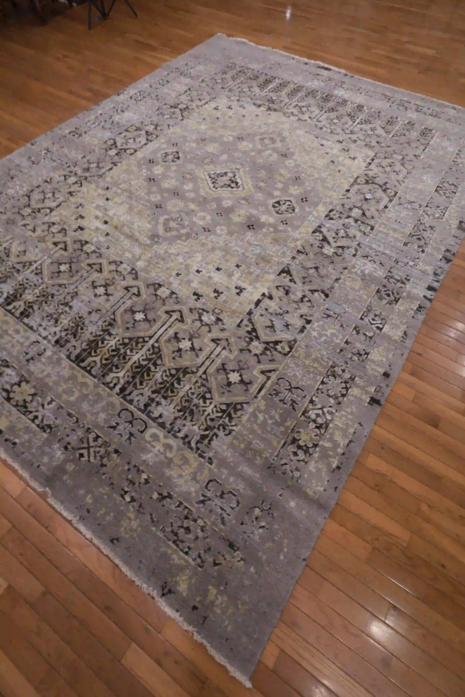 9′ x 12′ Grey Fine Hand-Knotted Indian Contemporary Rug – Transitional Wool