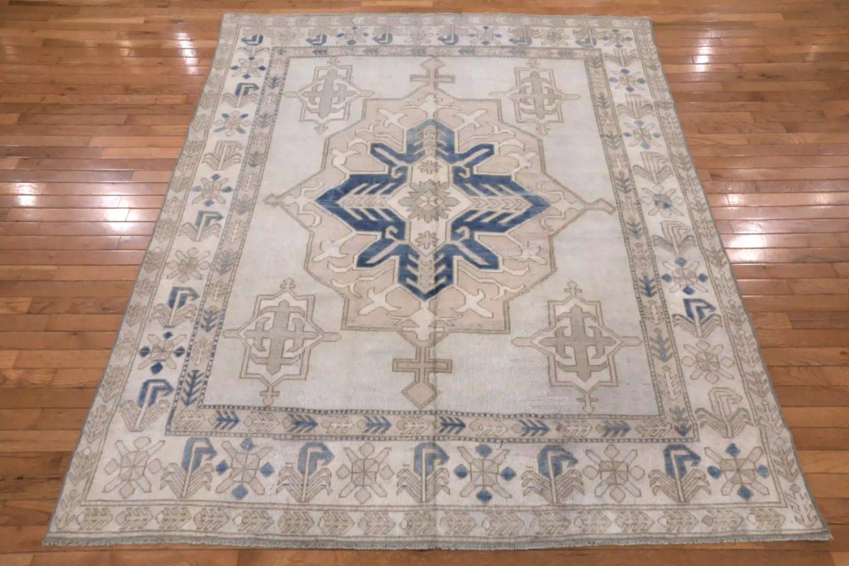 6′ x 7′ Ivory Fine Hand-Knotted Turkish Oushak Rug – Traditional Wool