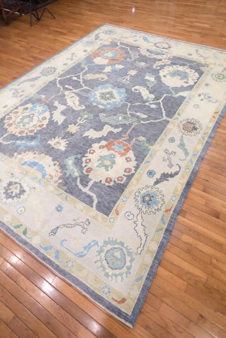 9′ x 12′ Slate Fine Hand-Knotted Turkish Oushak Rug – Traditional Wool