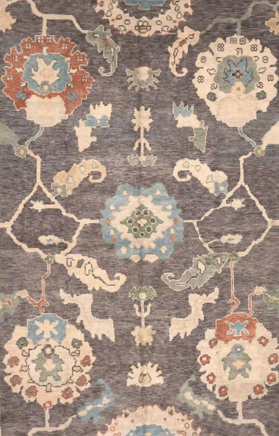 9′ x 12′ Slate Fine Hand-Knotted Turkish Oushak Rug – Traditional Wool