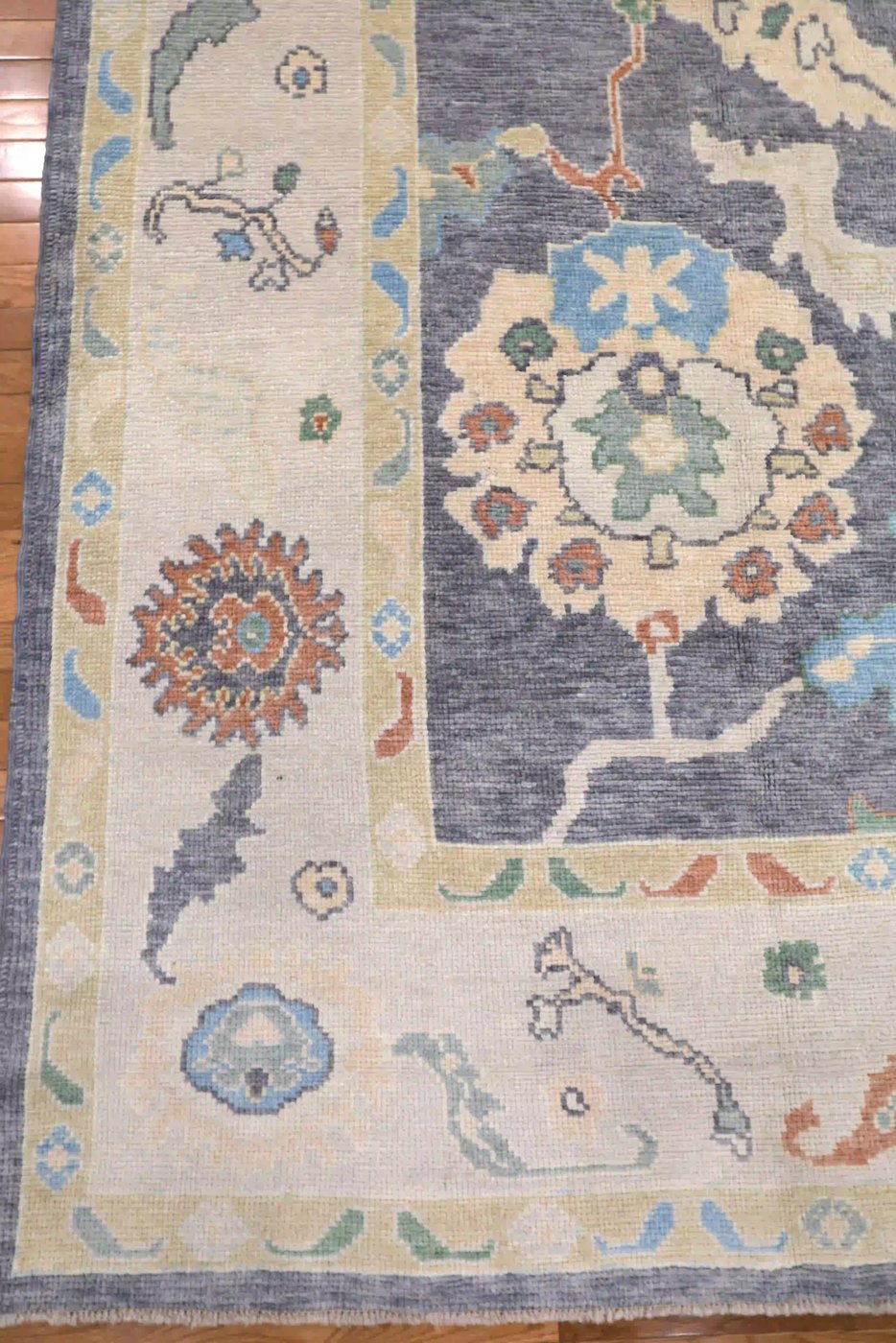 9′ x 12′ Slate Fine Hand-Knotted Turkish Oushak Rug – Traditional Wool