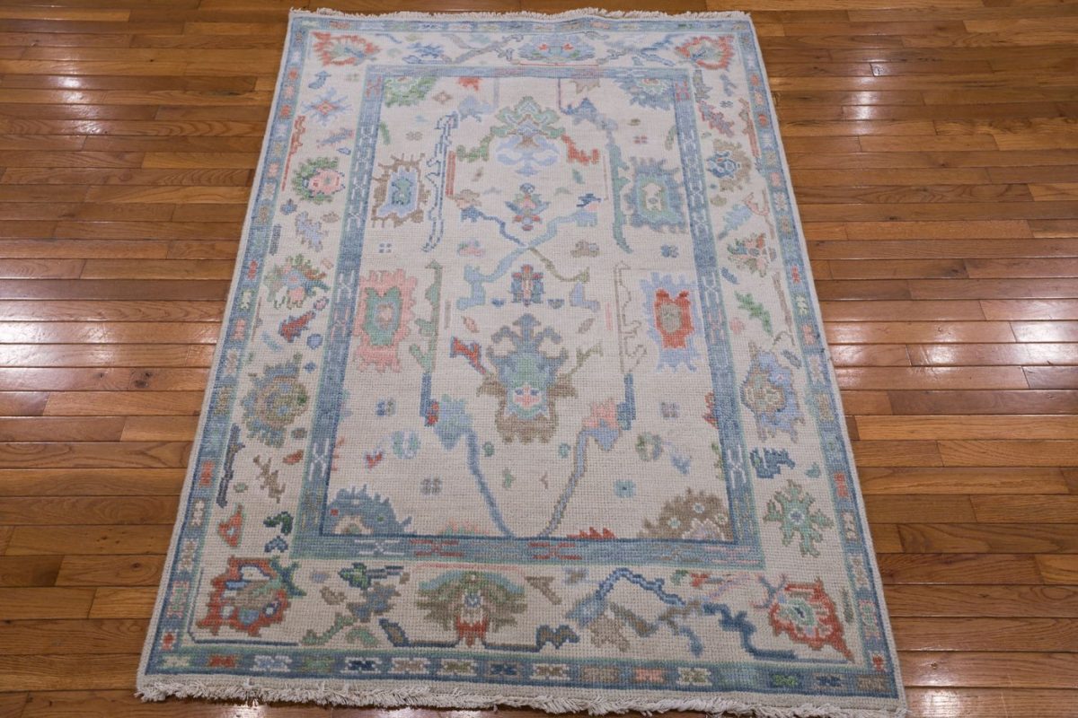 4′ x 6′ Slate Blue Fine Hand-Knotted Turkish Oushak Rug – Transitional Wool