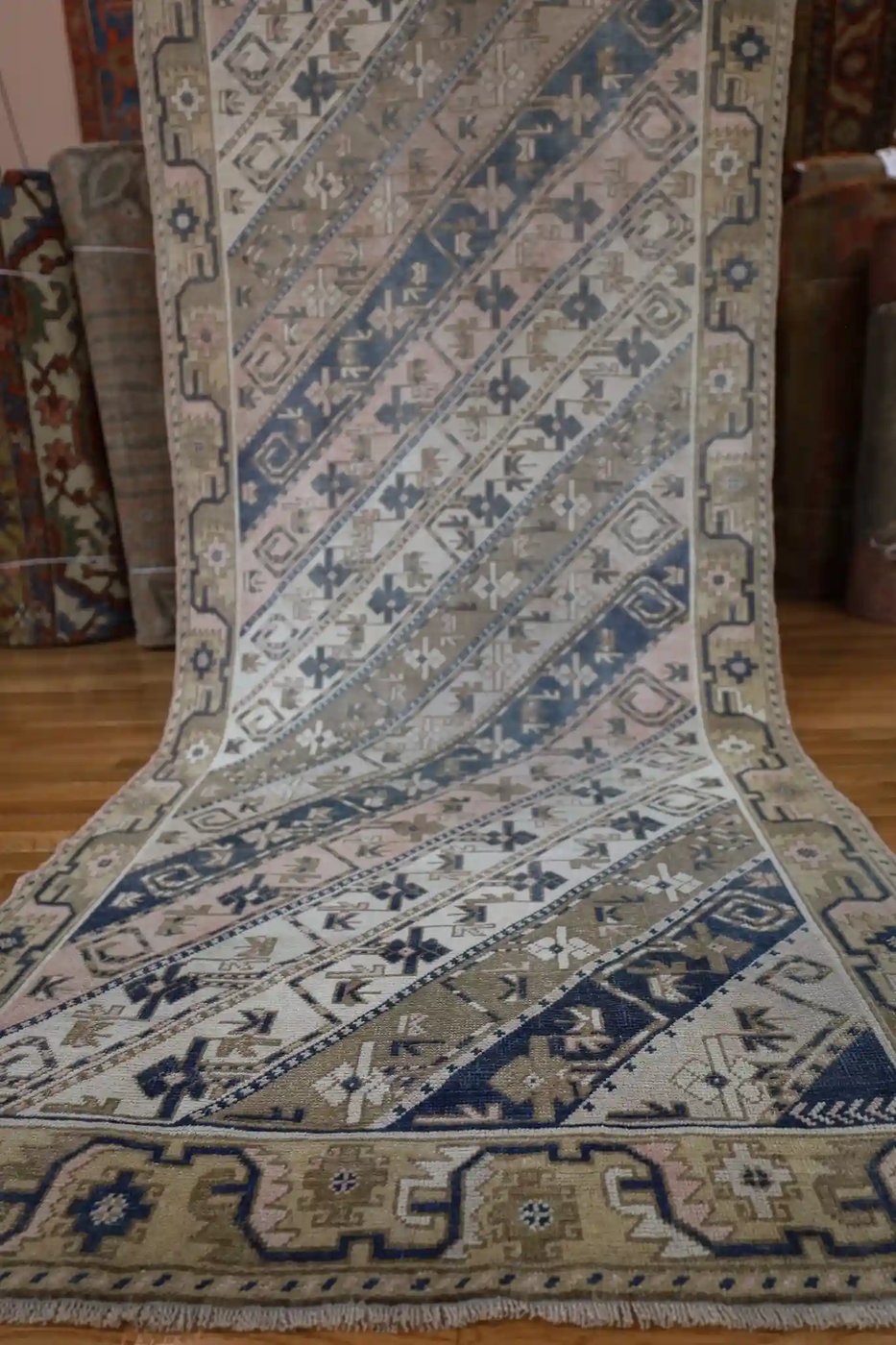 4′ x 14′ Beige Fine Hand-Knotted Turkish Oushak Runner – Transitional Wool