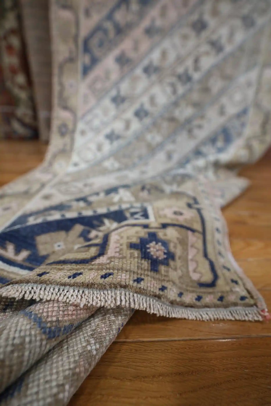 4′ x 14′ Beige Fine Hand-Knotted Turkish Oushak Runner – Transitional Wool