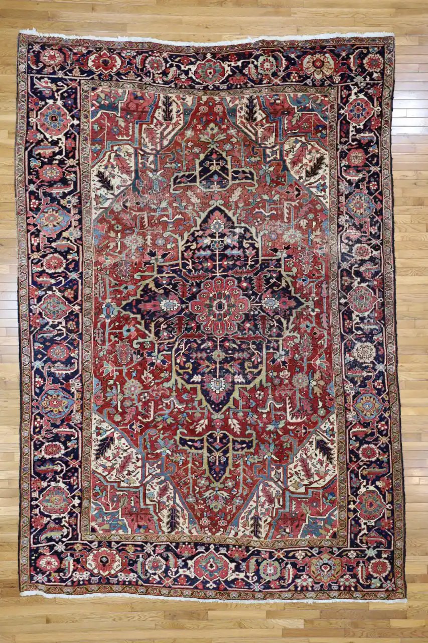 8′ x 12′ Rust Red Hand-Knotted Semi-Antique Persian Heriz Rug – Traditional Wool