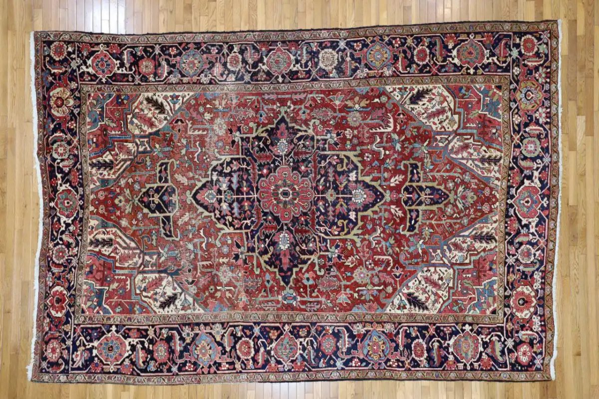 8′ x 12′ Rust Red Hand-Knotted Semi-Antique Persian Heriz Rug – Traditional Wool