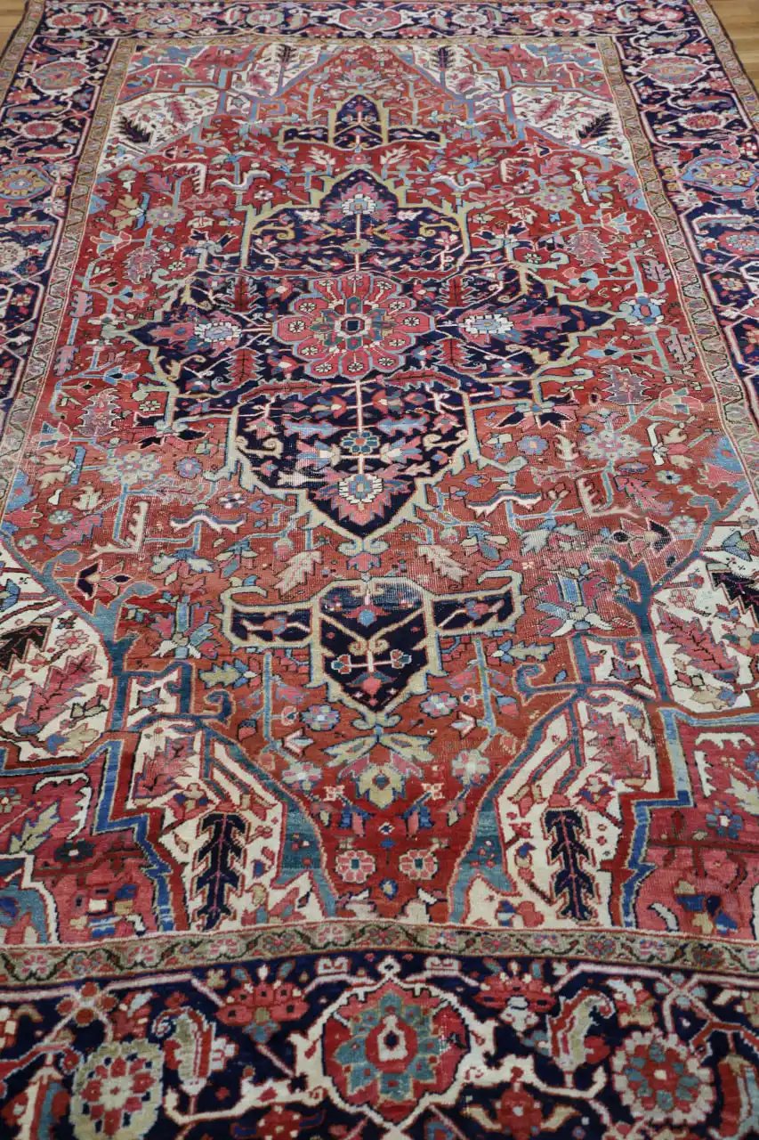 8′ x 12′ Rust Red Hand-Knotted Semi-Antique Persian Heriz Rug – Traditional Wool